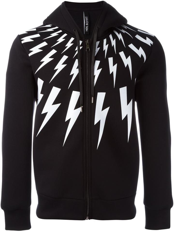 Neil Barrett 'lightning Bolt' Hoodie, Men's, Size: Xs, Black, Cotton/polyurethane/spandex/elastane/viscose
