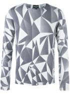Emporio Armani Geometric Pattern Jumper, Men's, Size: 54, Grey, Virgin Wool
