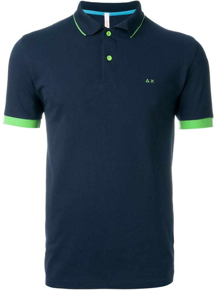 Sun 68 Small Sleeve And Collar Detail Righe Fluo Polo Shirt, Men's, Size: Xxl, Blue, Cotton/spandex/elastane