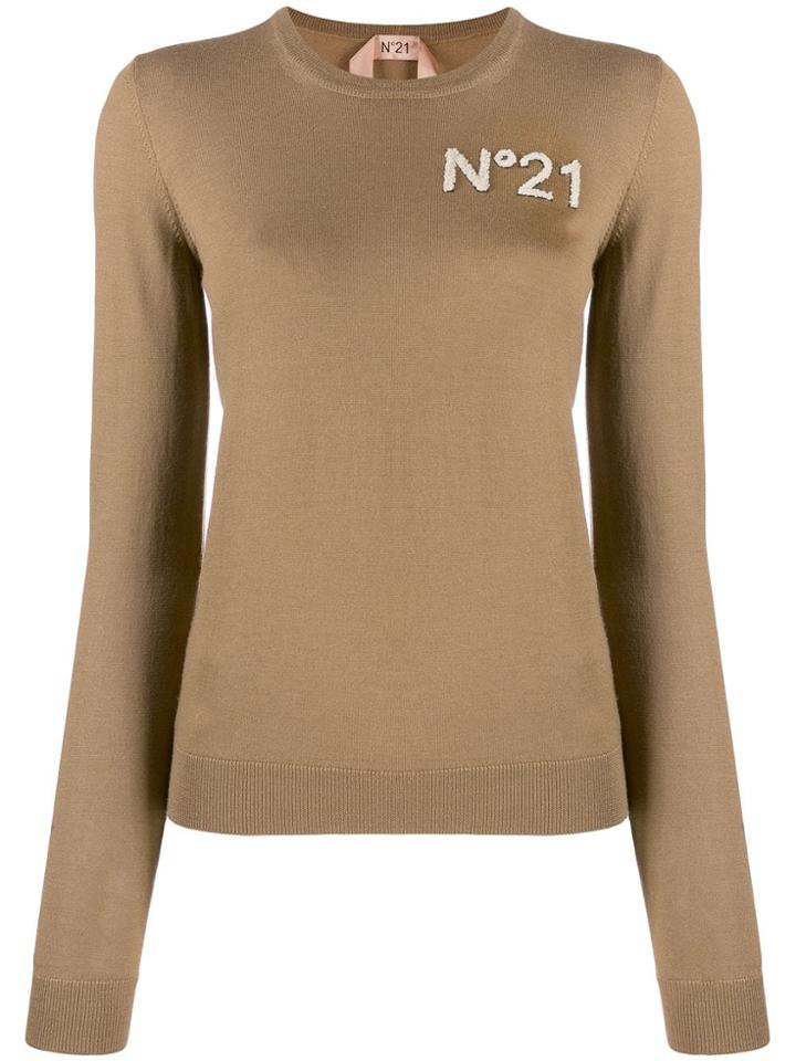Nº21 Textured Logo Jumper - Brown