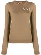 Nº21 Textured Logo Jumper - Brown