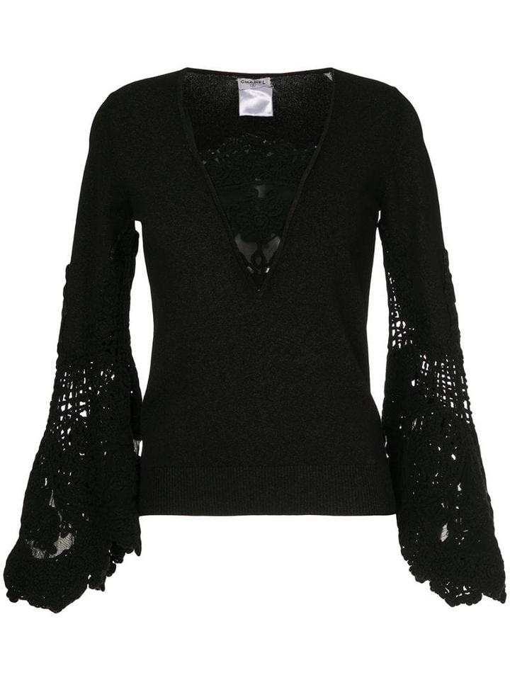 Chanel Pre-owned Lace-embroidered Flared Top - Black