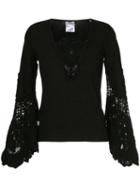 Chanel Pre-owned Lace-embroidered Flared Top - Black