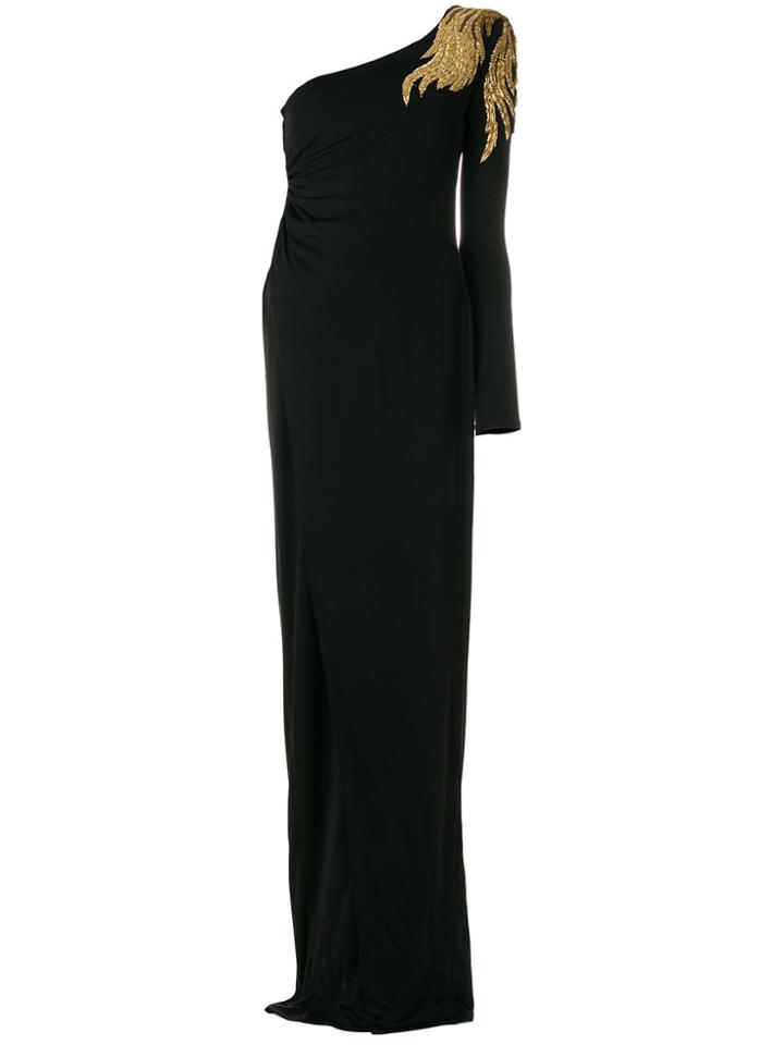 Balmain Embroidered One-shoulder Gown - Black