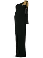 Balmain Embroidered One-shoulder Gown - Black