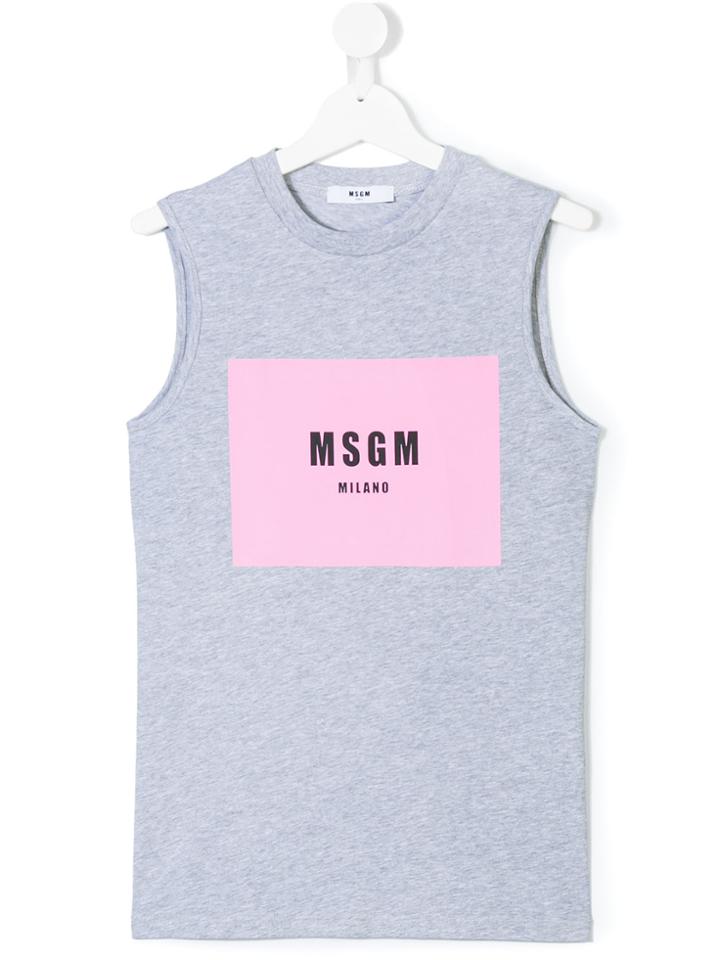 Msgm Kids Logo Print Tank Top - Grey