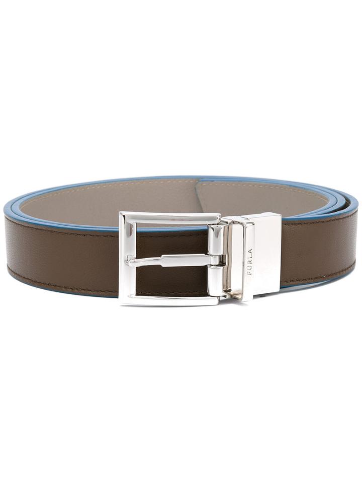 Furla Square Buckle Belt, Men's, Brown, Leather