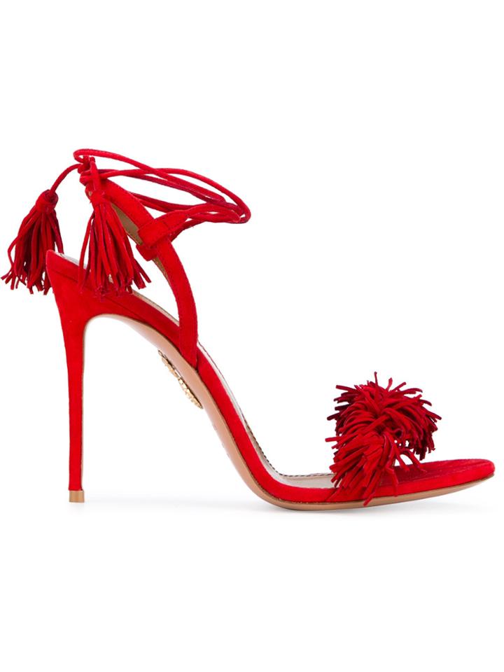Aquazzura Red Suede Wild Thing 110 Sandals