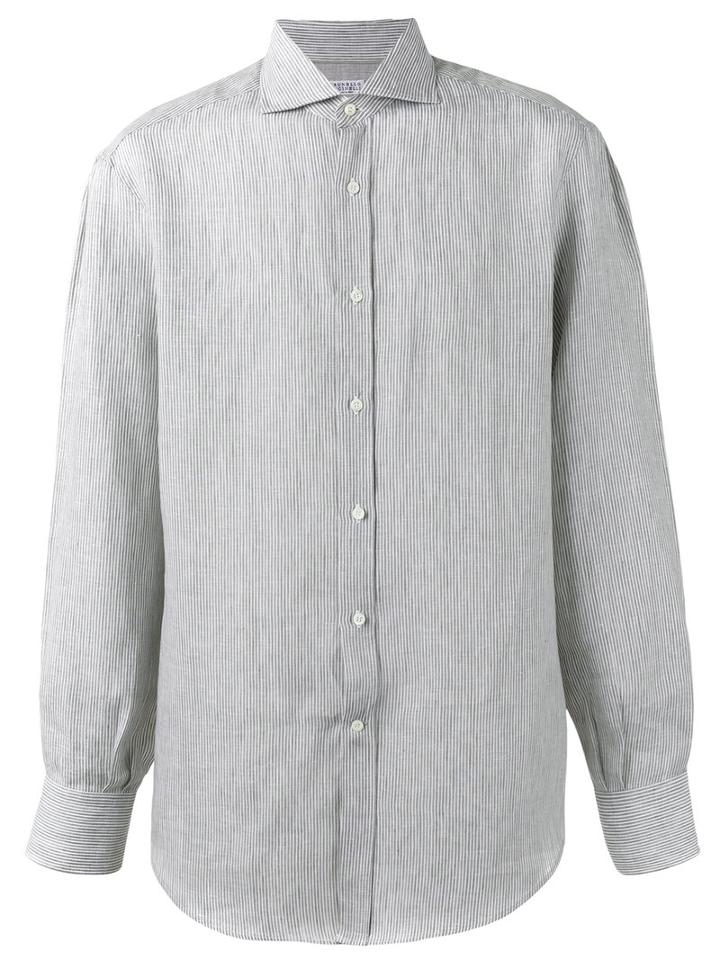 Brunello Cucinelli Striped Shirt, Men's, Size: Xxl, Grey, Cotton/linen/flax