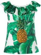 Dolce & Gabbana Sequinned Pineapple Brocade Top, Women's, Size: 42, Green, Silk/cotton/polyester/glass