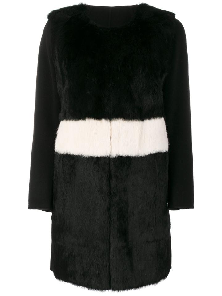 Luisa Cerano Fur Detail Contrast Coat - Black