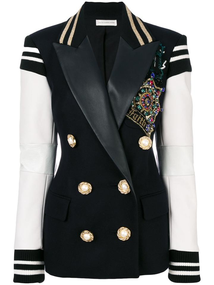 Faith Connexion Embellished Double Breasted Blazer - Blue