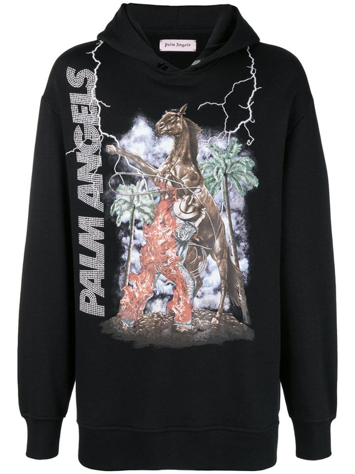 Palm Angels Logo Print Hooded Sweatshirt - Black