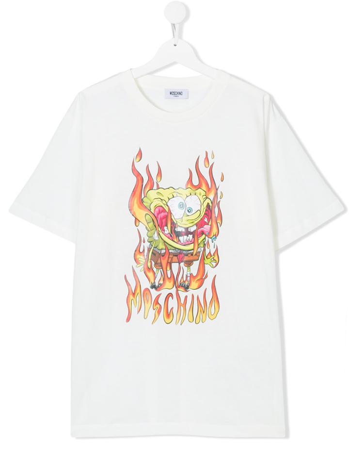 Moschino Kids Spongebob On Fire Print T-shirt - White