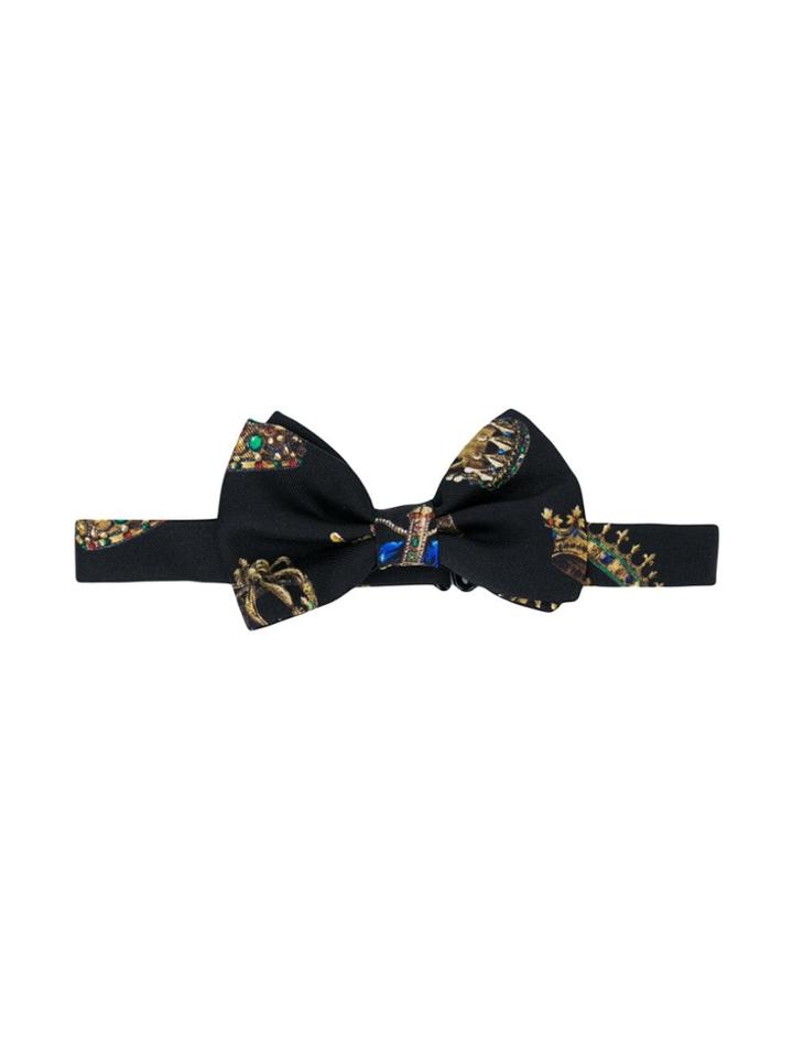 Dolce & Gabbana Kids Crown Print Bow Tie - Black