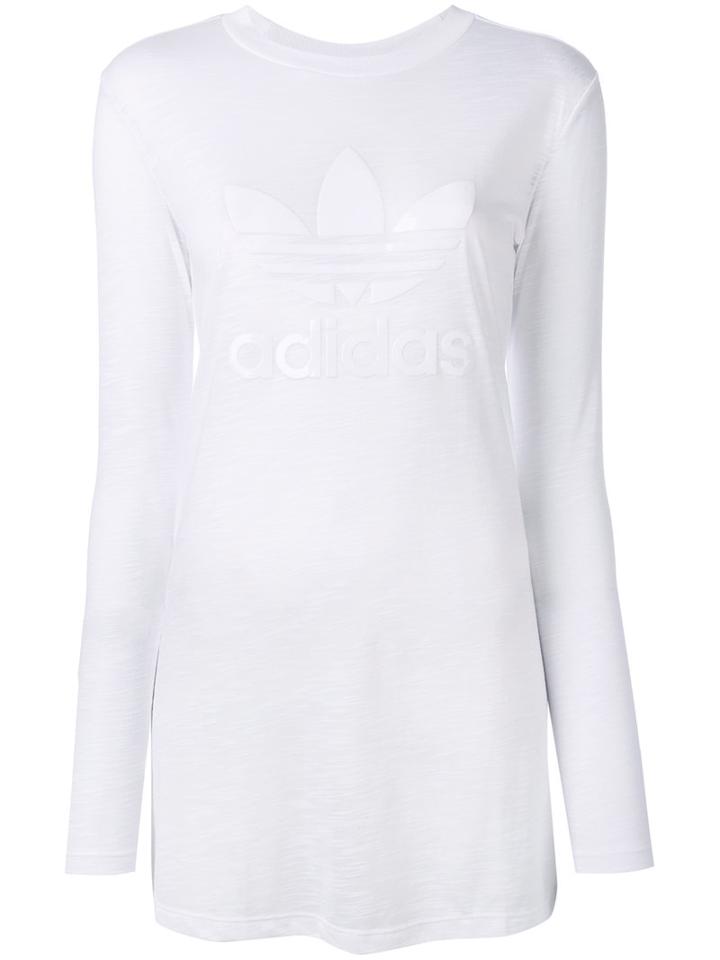 Adidas Logo Print Long Top, Women's, Size: 44, White, Polyester/viscose