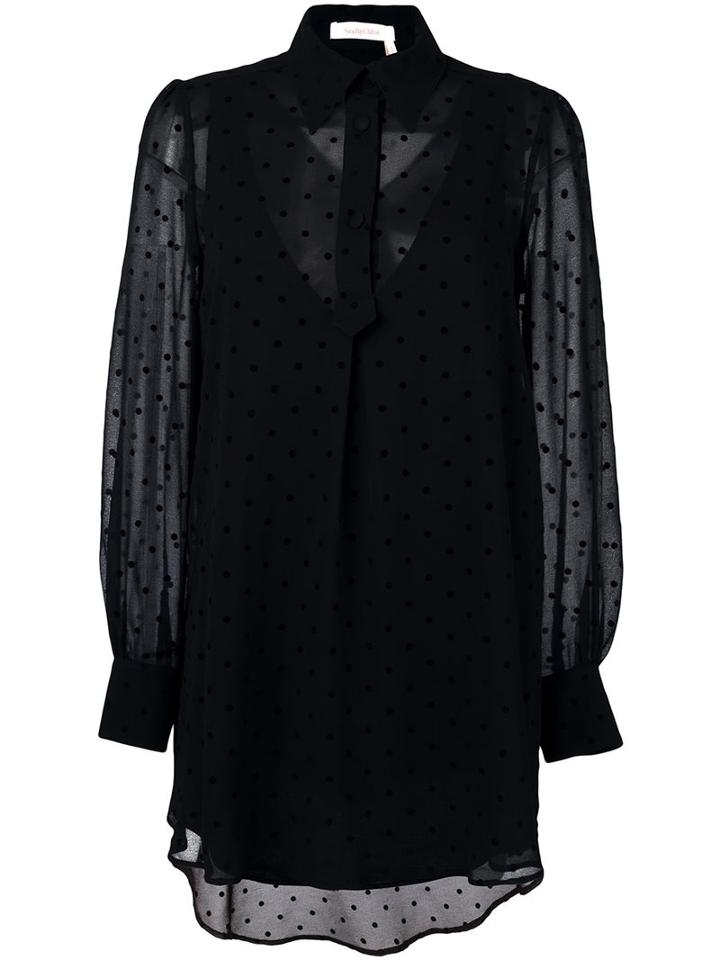 See By Chloé Polka Dot Sheer Tunic, Women's, Size: 42, Black, Polyester/viscose