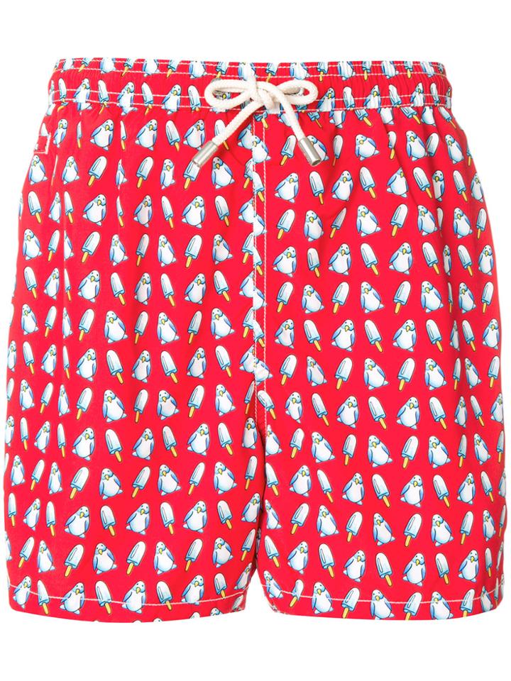 Mc2 Saint Barth Penguin Print Swim Shorts - Red