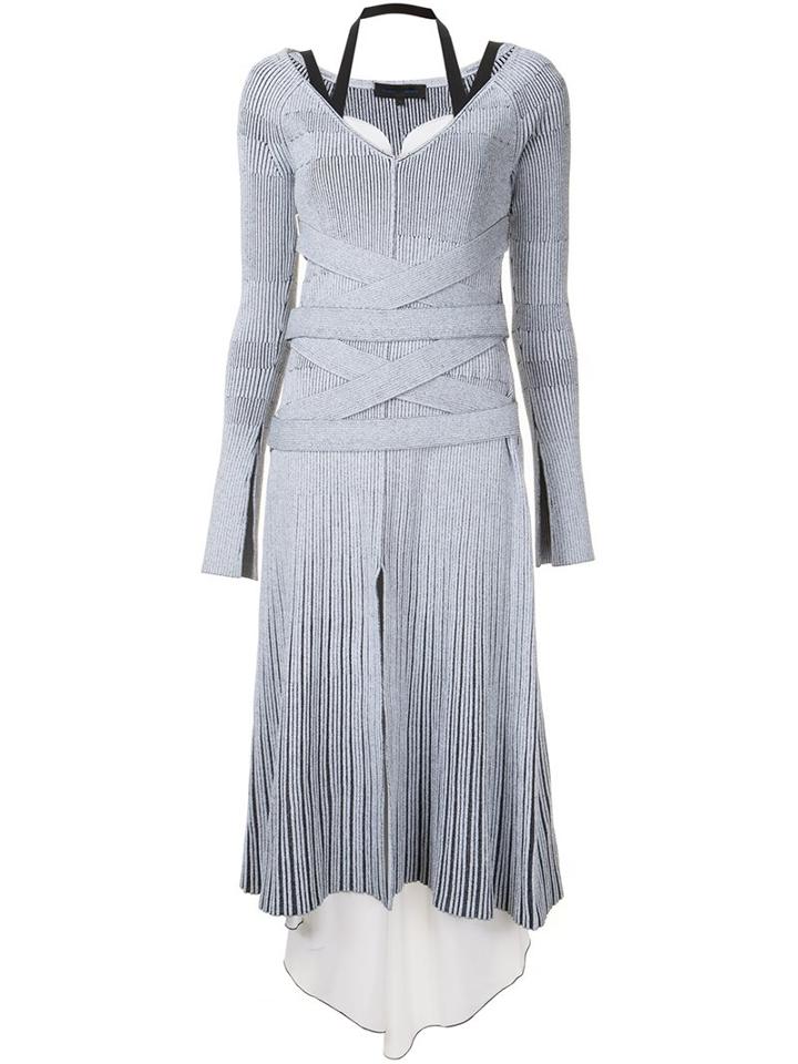 Proenza Schouler Ribbed V-neck Dress, Women's, Size: Large, Grey, Polyester/viscose/wool