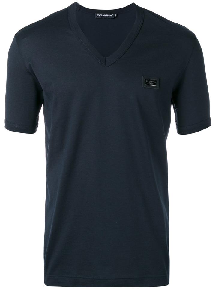 Dolce & Gabbana Chest Logo Plaque T-shirt, Men's, Size: 54, Black, Cotton