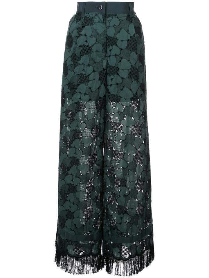 Sacai Lace Heart Palazzo Trousers - Green