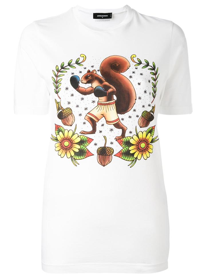Boxing Squirrel T-shirt - Women - Cotton - S, White, Cotton, Dsquared2
