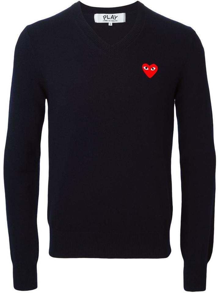 Comme Des Garçons Play Embroidered Heart Jumper, Men's, Size: Small, Blue, Wool