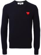 Comme Des Garçons Play Embroidered Heart Jumper, Men's, Size: Small, Blue, Wool
