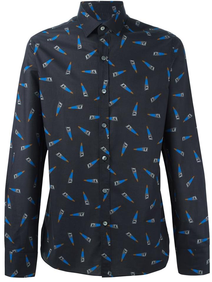 Lanvin Handsaw Detail Shirt, Men's, Size: 40, Black, Cotton