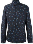Lanvin Handsaw Detail Shirt, Men's, Size: 40, Black, Cotton
