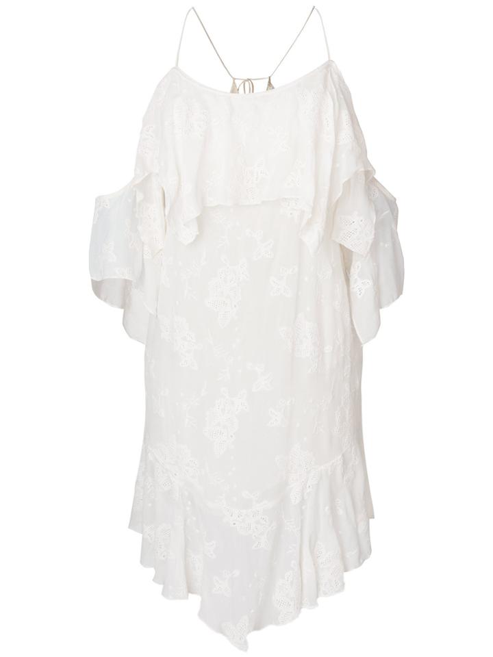 Iro Floral Ruffled Cold Shoulder Dress - White