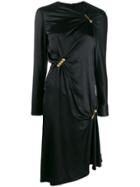 Versace Pin Clip Draped Midi Dress - Black