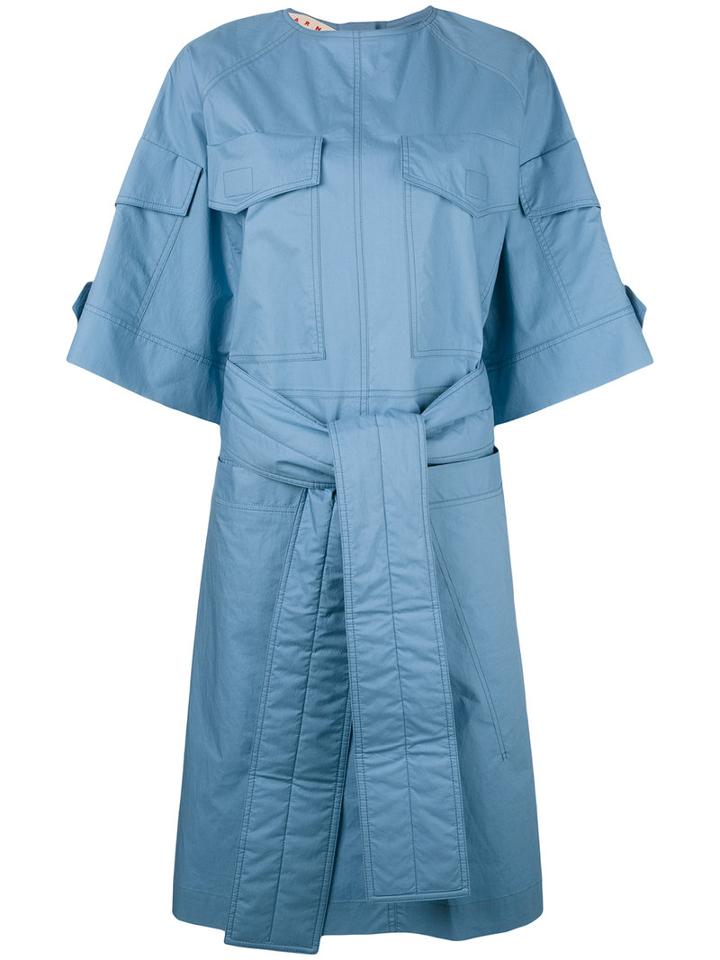 Marni - Tie-waist Dress - Women - Cotton - 40, Blue, Cotton