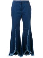 Goen.j Ruffled Cropped Jeans, Women's, Size: Medium, Blue, Cotton
