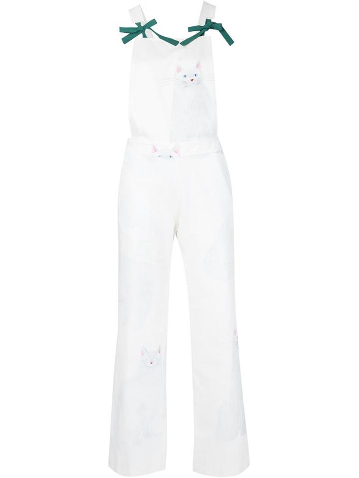 Arthur Arbesser Cat Print Overalls, Women's, Size: 40, White, Cotton