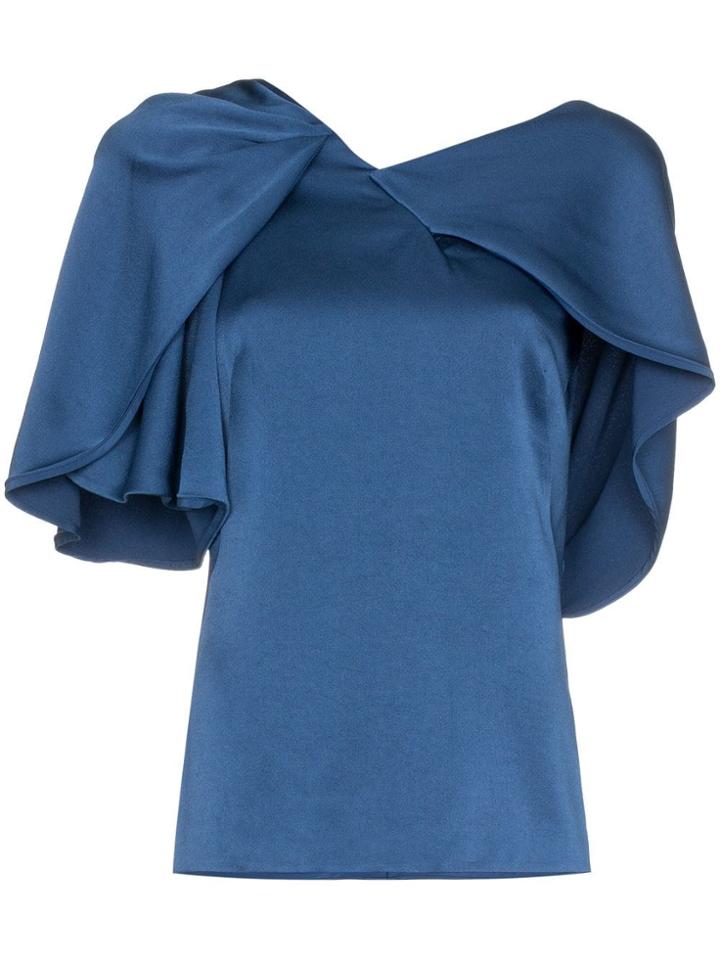 Peter Pilotto Draped Asymmetric Shoulder Silk Top - Blue