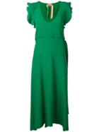 No21 Long Ruffle Trim Dress, Women's, Size: 44, Green, Acetate/silk