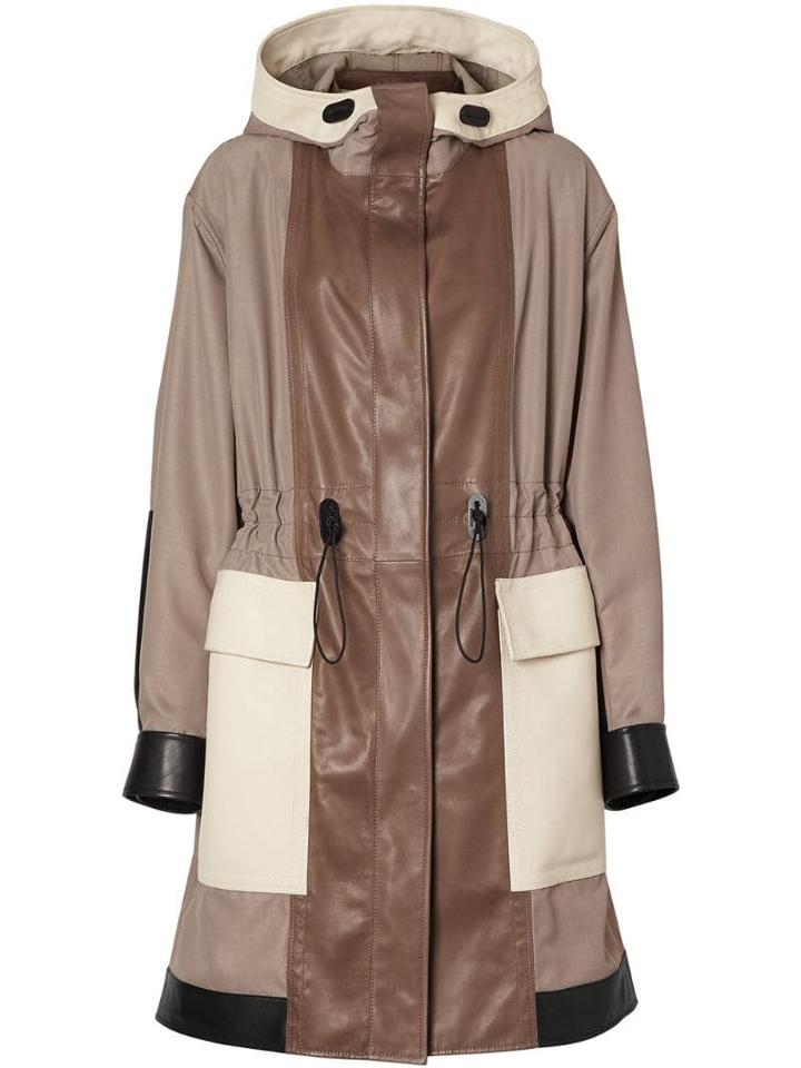 Burberry Leather Panelled Nylon Hooded Parka - Warm Taupe