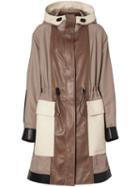 Burberry Leather Panelled Nylon Hooded Parka - Warm Taupe