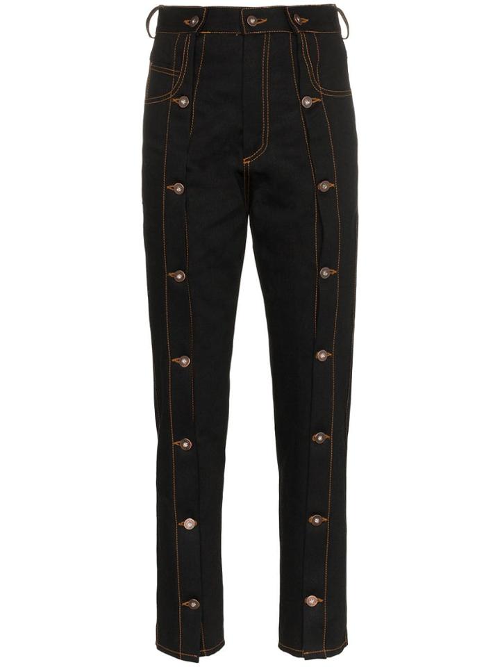Delada Button Detail Cropped Jeans - Black