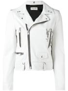 Saint Laurent Zip Biker Jacket, Women's, Size: 40, White, Lamb Skin