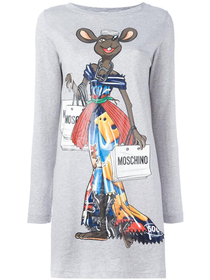 Moschino - Rat-a-porter T-shirt Dress - Women - Cotton - Xxs, Grey, Cotton
