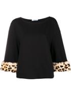 Blumarine Leopard Print Cuff Sweatshirt - Black