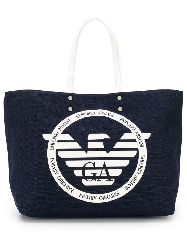 Emporio Armani Logo Canvas Tote - Blue