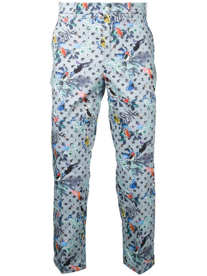 Loveless Birds Print Chinos, Men's, Size: 1, Blue, Cotton/polyurethane