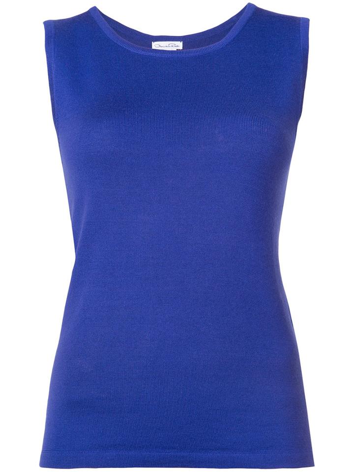 Oscar De La Renta - Jewel Neck Tank Top - Women - Silk/virgin Wool - Xl, Blue, Silk/virgin Wool