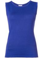 Oscar De La Renta - Jewel Neck Tank Top - Women - Silk/virgin Wool - Xl, Blue, Silk/virgin Wool