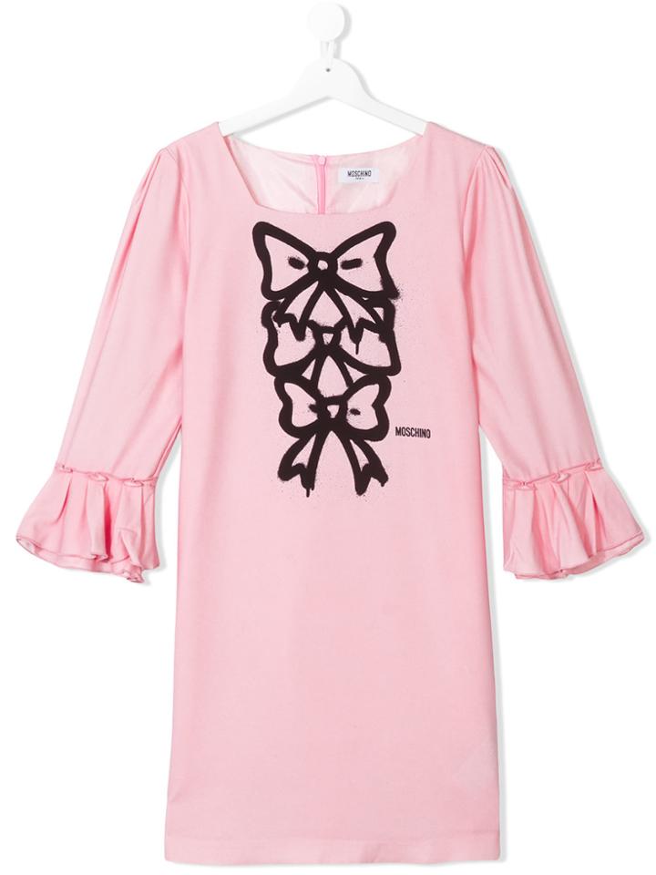 Moschino Kids Teen Bow Print Dress - Pink & Purple