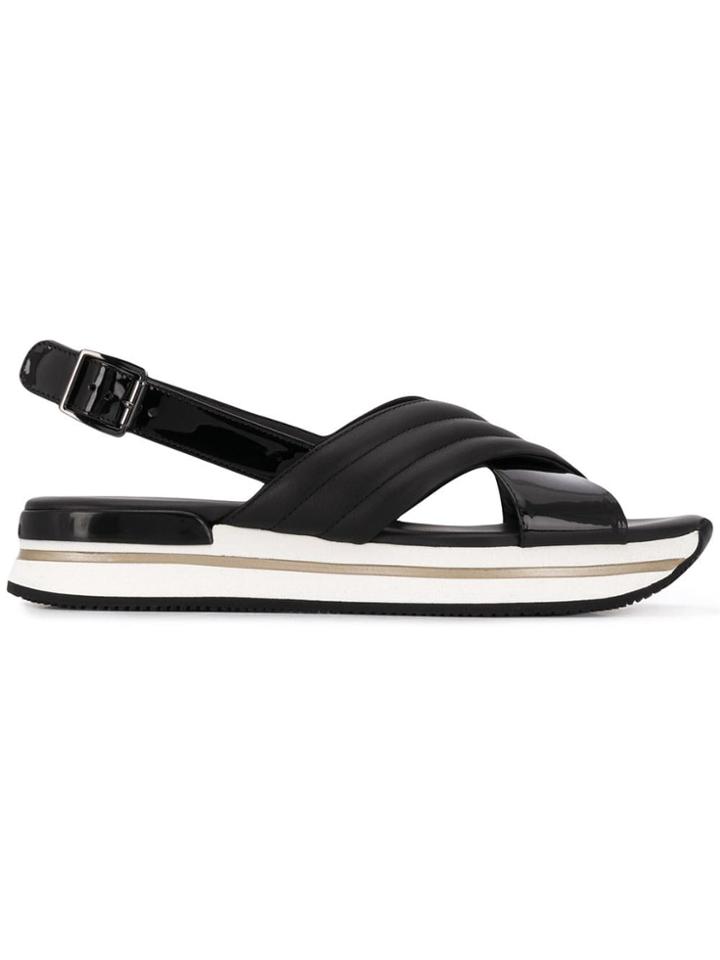 Hogan Cross Strap Sandals - Black