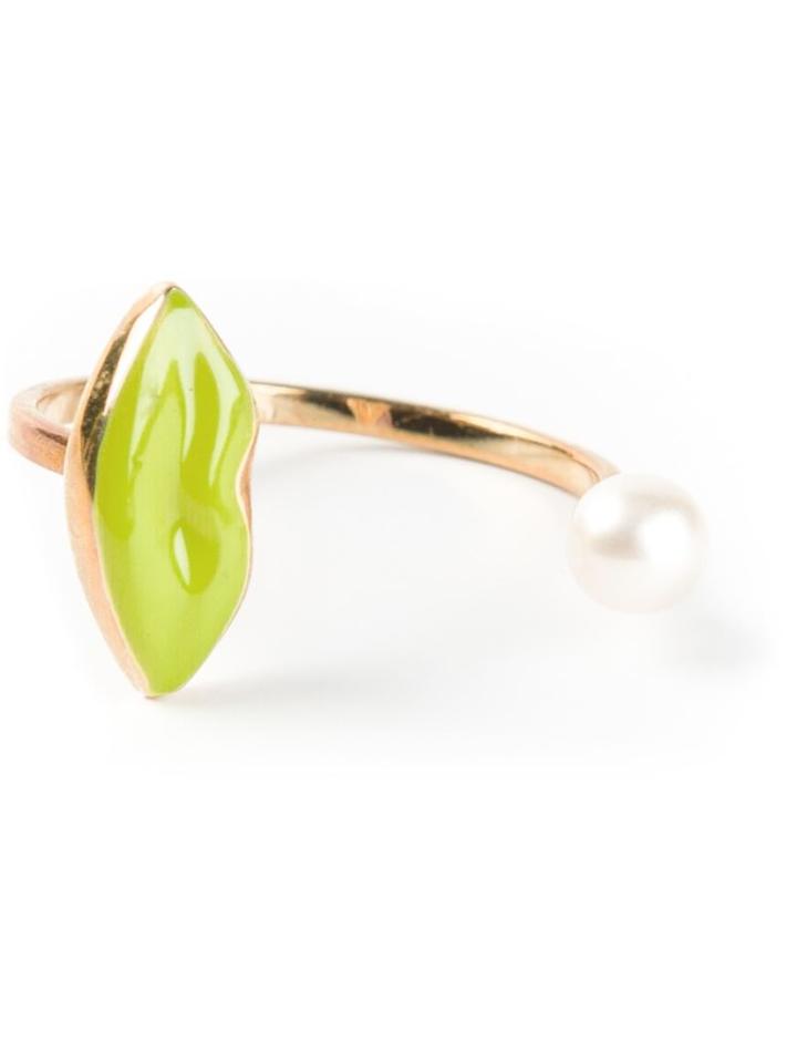 Delfina Delettrez Lips Piercing Ring, Women's, Green, Gold/10kt Gold